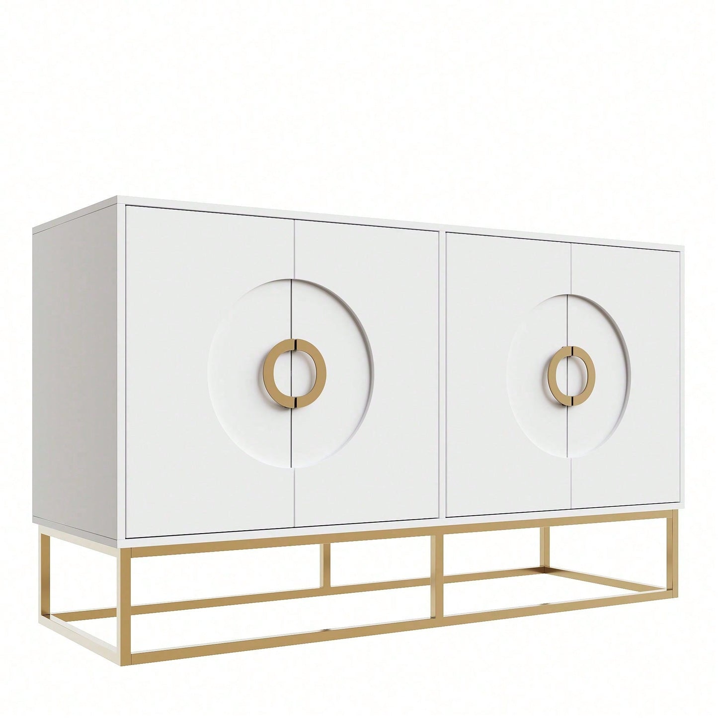 Aufbewahrungsschrank, einzigartiges Design, Schranktürdesign, freistehender Schrank, Minimalistisches Sideboard,Rundzugring Schranktür,weiß