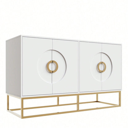Aufbewahrungsschrank, einzigartiges Design, Schranktürdesign, freistehender Schrank, Minimalistisches Sideboard,Rundzugring Schranktür,weiß