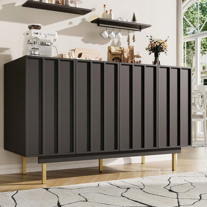 Esszimmerschrank (140*38,5*82,5cm), Esszimmer-Wohnzimmer-Aufbewahrungsschrank, einzigartiges Design, Schranktürdesign, freistehender Schrank, Minimalistisches Sideboard,Schwarz