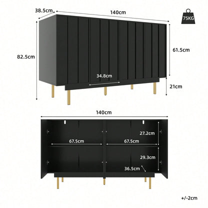 Esszimmerschrank (140*38,5*82,5cm), Esszimmer-Wohnzimmer-Aufbewahrungsschrank, einzigartiges Design, Schranktürdesign, freistehender Schrank, Minimalistisches Sideboard,Schwarz