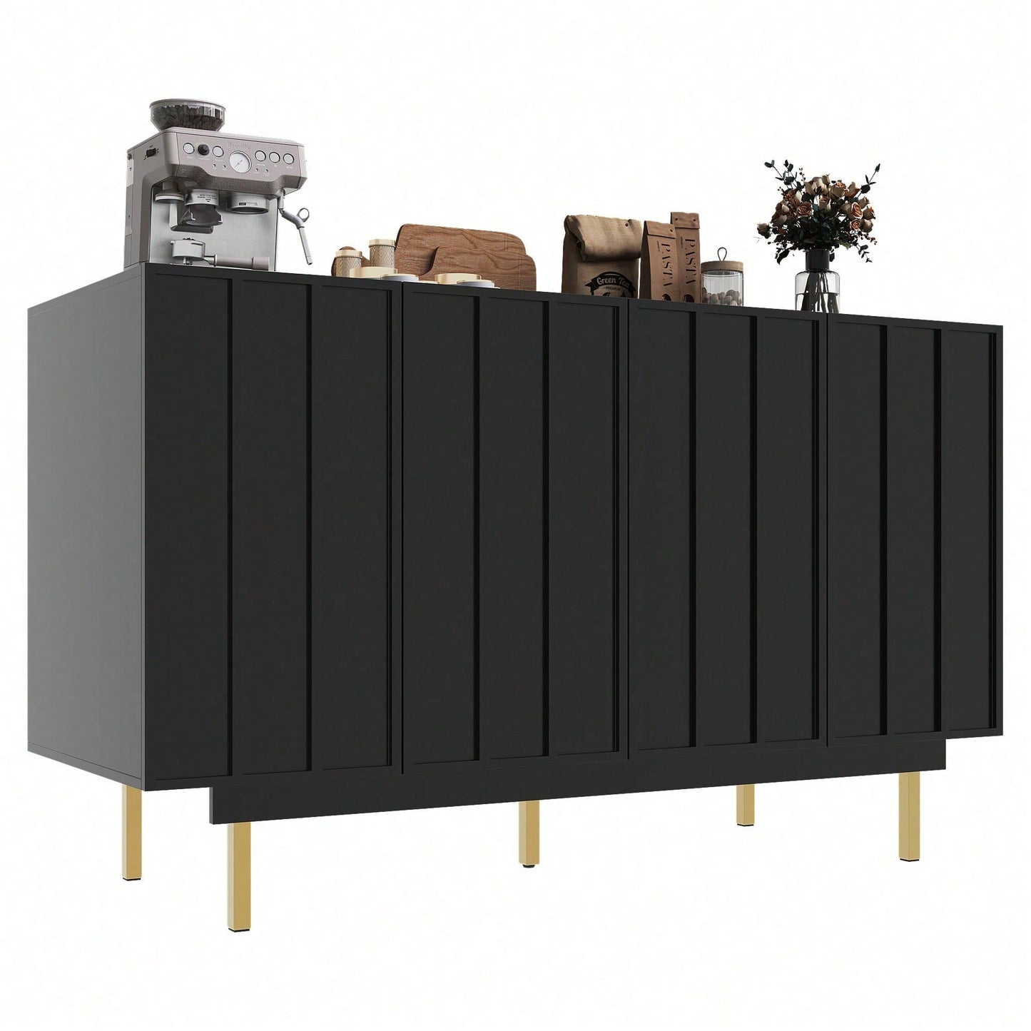 Esszimmerschrank (140*38,5*82,5cm), Esszimmer-Wohnzimmer-Aufbewahrungsschrank, einzigartiges Design, Schranktürdesign, freistehender Schrank, Minimalistisches Sideboard,Schwarz