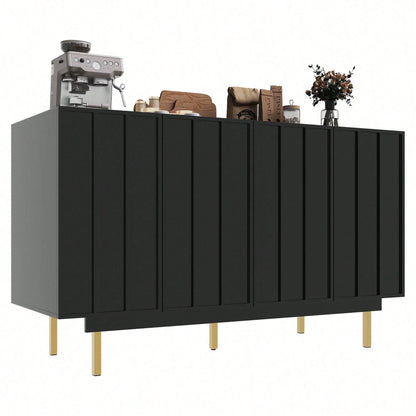 Esszimmerschrank (140*38,5*82,5cm), Esszimmer-Wohnzimmer-Aufbewahrungsschrank, einzigartiges Design, Schranktürdesign, freistehender Schrank, Minimalistisches Sideboard,Schwarz