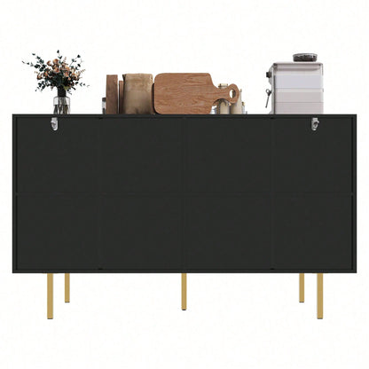 Esszimmerschrank (140*38,5*82,5cm), Esszimmer-Wohnzimmer-Aufbewahrungsschrank, einzigartiges Design, Schranktürdesign, freistehender Schrank, Minimalistisches Sideboard,Schwarz