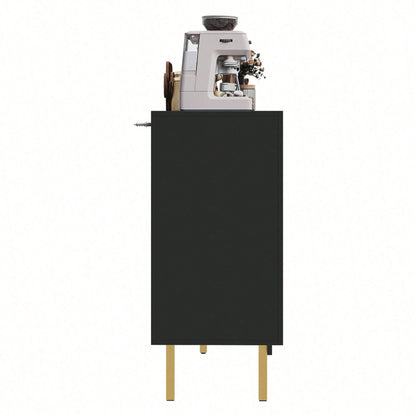 Esszimmerschrank (140*38,5*82,5cm), Esszimmer-Wohnzimmer-Aufbewahrungsschrank, einzigartiges Design, Schranktürdesign, freistehender Schrank, Minimalistisches Sideboard,Schwarz