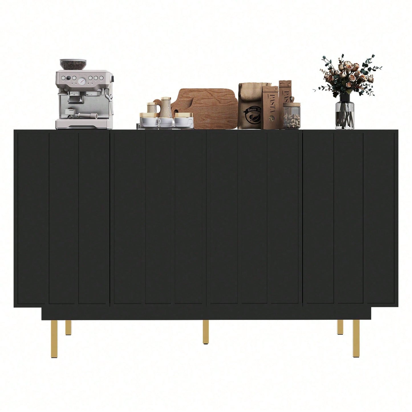 Esszimmerschrank (140*38,5*82,5cm), Esszimmer-Wohnzimmer-Aufbewahrungsschrank, einzigartiges Design, Schranktürdesign, freistehender Schrank, Minimalistisches Sideboard,Schwarz