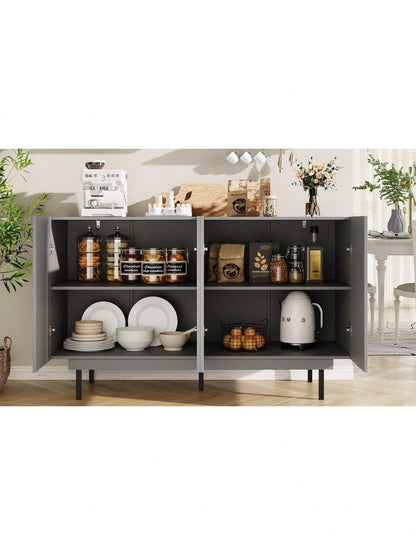 Esszimmerschrank (140*38,5*82,5cm), Esszimmer-Wohnzimmer-Aufbewahrungsschrank, einzigartiges Design, Schranktürdesign, freistehender Schrank, Minimalistisches Sideboard,Schwarz