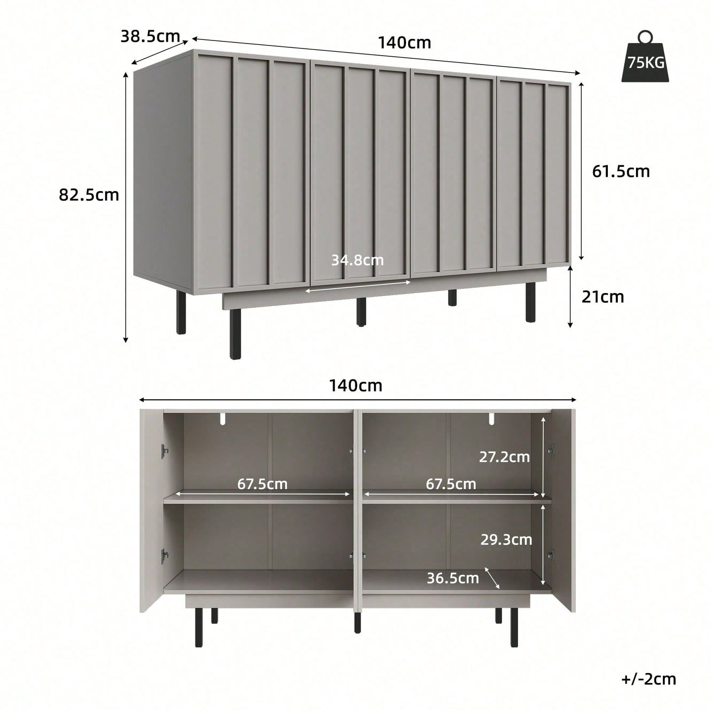 Esszimmerschrank (140*38,5*82,5cm), Esszimmer-Wohnzimmer-Aufbewahrungsschrank, einzigartiges Design, Schranktürdesign, freistehender Schrank, Minimalistisches Sideboard,Schwarz