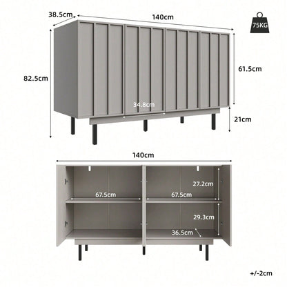Esszimmerschrank (140*38,5*82,5cm), Esszimmer-Wohnzimmer-Aufbewahrungsschrank, einzigartiges Design, Schranktürdesign, freistehender Schrank, Minimalistisches Sideboard,Schwarz