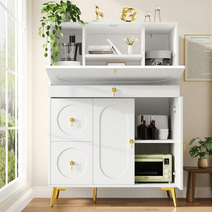 Küchenschrank (100*50*140cm), Vorratsschrank, Esszimmerschrank für Küche, Esszimmer und Wohnzimmer, Modernes Sideboard mit Falttüren, Schlicht und modern, Multifunktionaler Stauraum, Weiß
