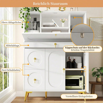 Küchenschrank (100*50*140cm), Vorratsschrank, Esszimmerschrank für Küche, Esszimmer und Wohnzimmer, Modernes Sideboard mit Falttüren, Schlicht und modern, Multifunktionaler Stauraum, Weiß