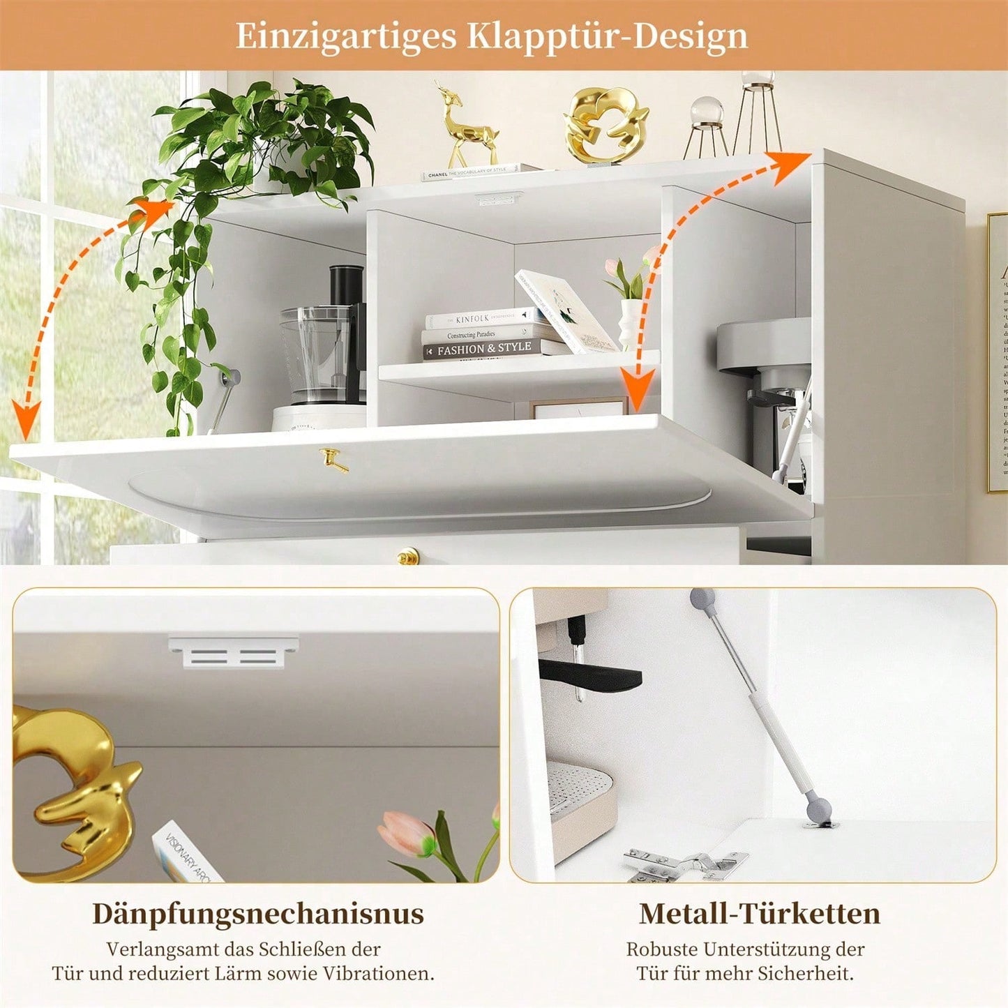 Küchenschrank (100*50*140cm), Vorratsschrank, Esszimmerschrank für Küche, Esszimmer und Wohnzimmer, Modernes Sideboard mit Falttüren, Schlicht und modern, Multifunktionaler Stauraum, Weiß