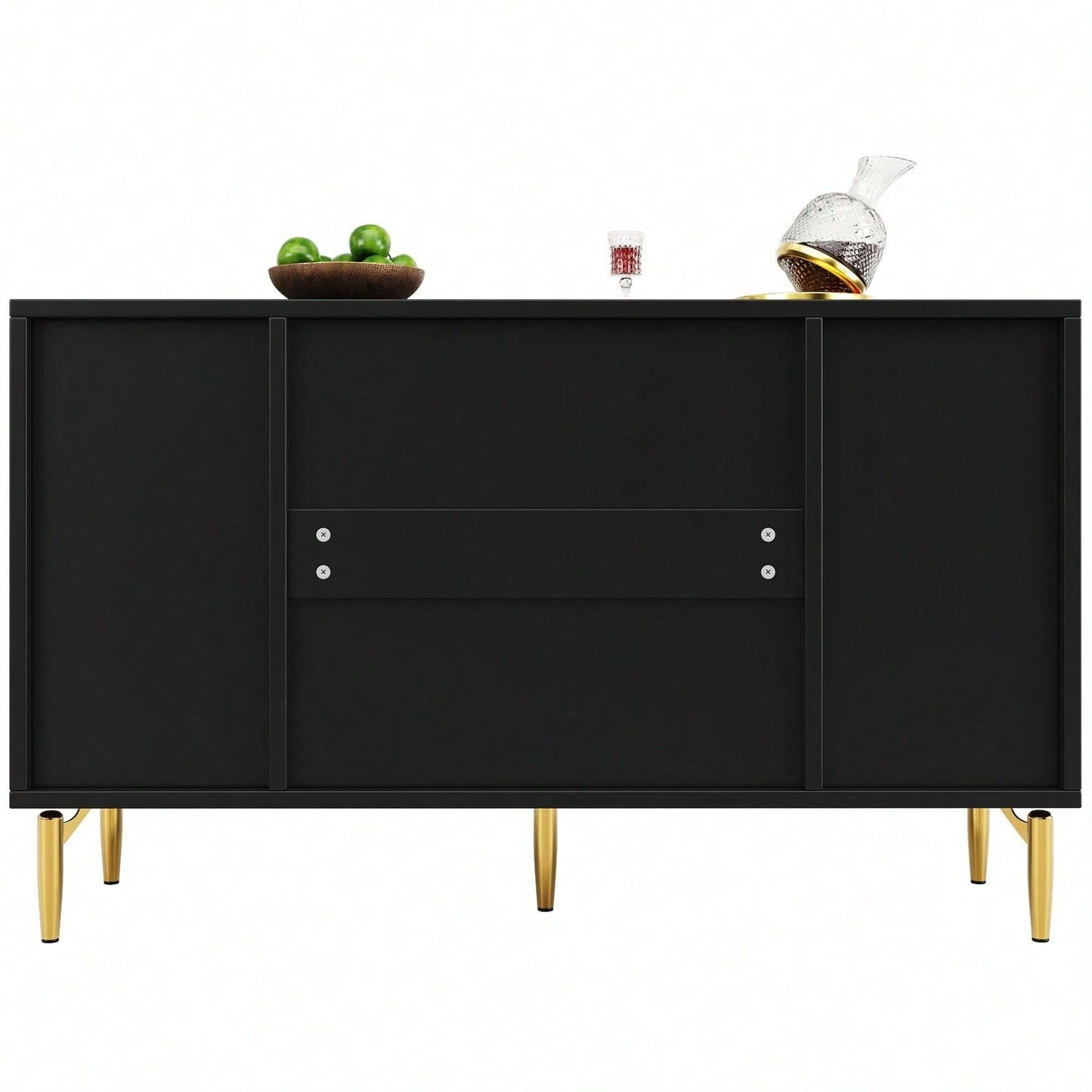 Kommode, Schwarzer Esszimmerschrank, Einfach Und Modern, Geeignet Für Schlafzimmer, Wohnzimmer, Esszimmer, Kariertes Schubladentürdesign, Glänzende Goldverzierung, Dreischichtige Schublade