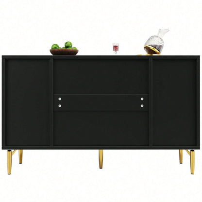 Kommode, Schwarzer Esszimmerschrank, Einfach Und Modern, Geeignet Für Schlafzimmer, Wohnzimmer, Esszimmer, Kariertes Schubladentürdesign, Glänzende Goldverzierung, Dreischichtige Schublade