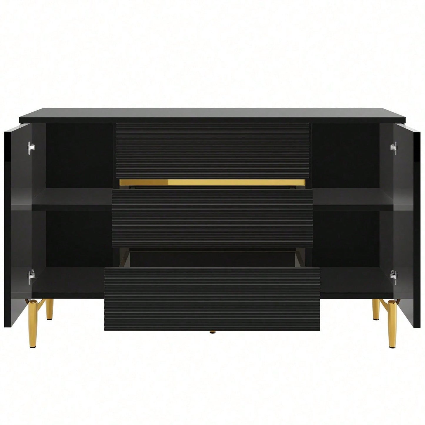Kommode, Schwarzer Esszimmerschrank, Einfach Und Modern, Geeignet Für Schlafzimmer, Wohnzimmer, Esszimmer, Kariertes Schubladentürdesign, Glänzende Goldverzierung, Dreischichtige Schublade