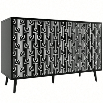 Esszimmerschrank (120*35*78cm), Esszimmer- und Wohnzimmer-Aufbewahrungsschrank, einzigartiges Schranktürdesign, freistehender Schrank, Antidumping, Fischgrätenmuster, geschnitzte Tür, schwarz