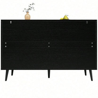 Esszimmerschrank (120*35*78cm), Esszimmer- und Wohnzimmer-Aufbewahrungsschrank, einzigartiges Schranktürdesign, freistehender Schrank, Antidumping, Fischgrätenmuster, geschnitzte Tür, schwarz