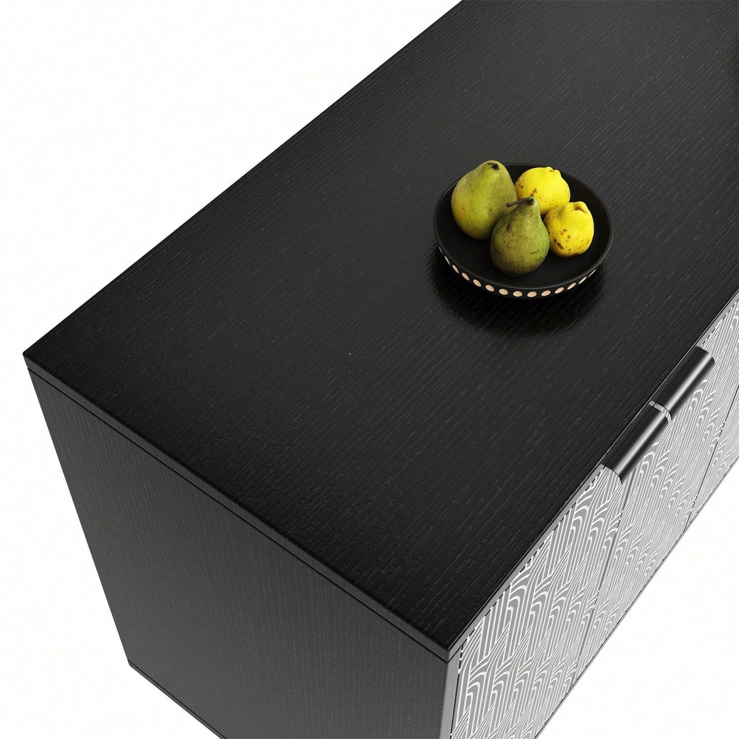 Esszimmerschrank (120*35*78cm), Esszimmer- und Wohnzimmer-Aufbewahrungsschrank, einzigartiges Schranktürdesign, freistehender Schrank, Antidumping, Fischgrätenmuster, geschnitzte Tür, schwarz