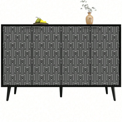 Esszimmerschrank (120*35*78cm), Esszimmer- und Wohnzimmer-Aufbewahrungsschrank, einzigartiges Schranktürdesign, freistehender Schrank, Antidumping, Fischgrätenmuster, geschnitzte Tür, schwarz