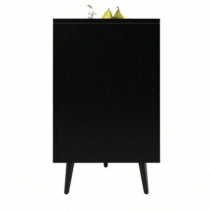 Esszimmerschrank (120*35*78cm), Esszimmer- und Wohnzimmer-Aufbewahrungsschrank, einzigartiges Schranktürdesign, freistehender Schrank, Antidumping, Fischgrätenmuster, geschnitzte Tür, schwarz