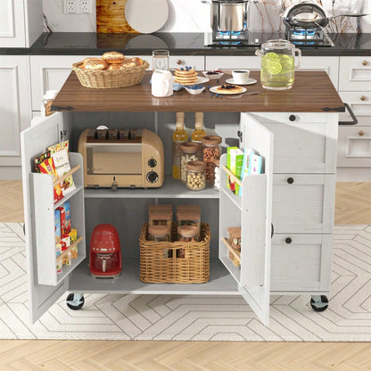 Kücheninsel, Servierwagen mit ausziehbarer Arbeitsplatte, Küchenschrank,Küchentrolley,Speisewagen mit Holzmaserung, Speisewagen mit zwei Türen und drei Schubladen