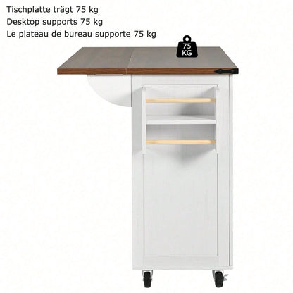 Kücheninsel, Servierwagen mit ausziehbarer Arbeitsplatte, Küchenschrank,Küchentrolley,Speisewagen mit Holzmaserung, Speisewagen mit zwei Türen und drei Schubladen