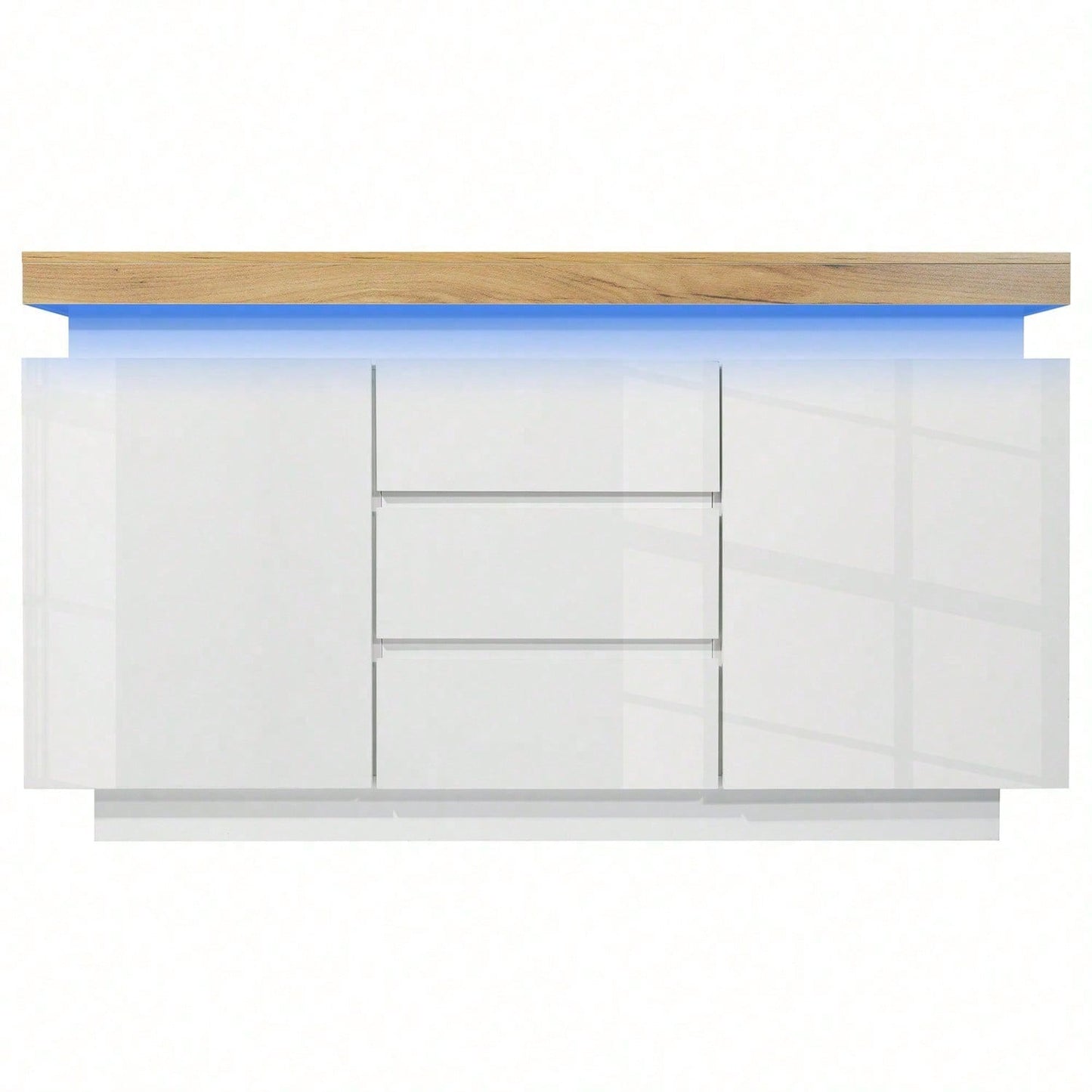Kommode, Hochglanz Sideboard mit 2 Türen und 3 Schubladen, LED Beleuchtung (App Control), Mehrzweckschrank für Wohnzimmer und Schlafzimmer, 81 x 140 x 39 cm, Weiß