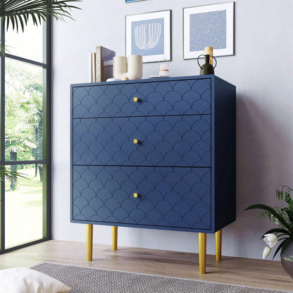 Schubladenkommode Kommode mit 3 Schubladen, Sideboard Highboard für Schlafzimmer & alle Wohnräume,Marineblau-H89/B75/T40 cm