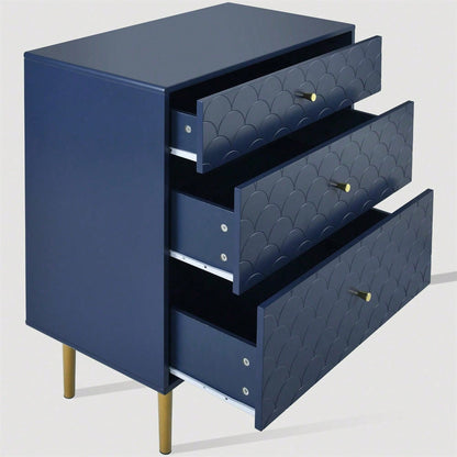 Schubladenkommode Kommode mit 3 Schubladen, Sideboard Highboard für Schlafzimmer & alle Wohnräume,Marineblau-H89/B75/T40 cm