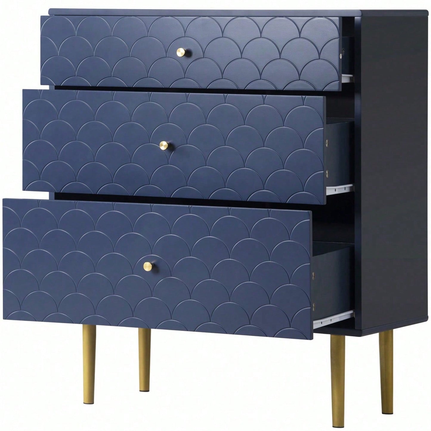 Schubladenkommode Kommode mit 3 Schubladen, Sideboard Highboard für Schlafzimmer & alle Wohnräume,Marineblau-H89/B75/T40 cm
