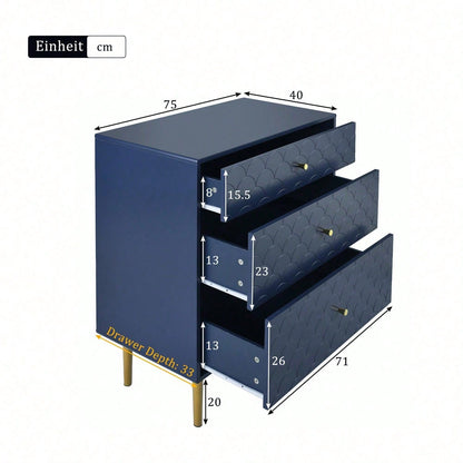 Schubladenkommode Kommode mit 3 Schubladen, Sideboard Highboard für Schlafzimmer & alle Wohnräume,Marineblau-H89/B75/T40 cm