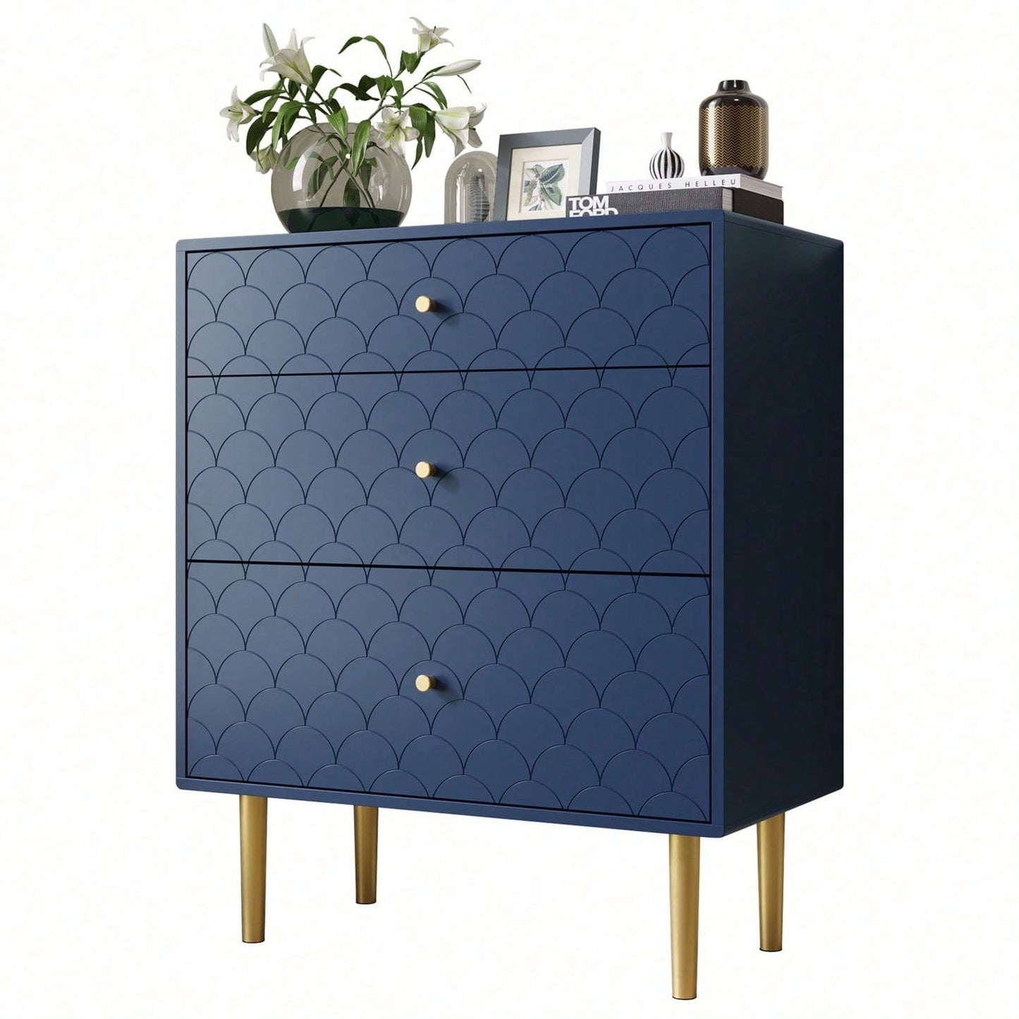 Schubladenkommode Kommode mit 3 Schubladen, Sideboard Highboard für Schlafzimmer & alle Wohnräume,Marineblau-H89/B75/T40 cm