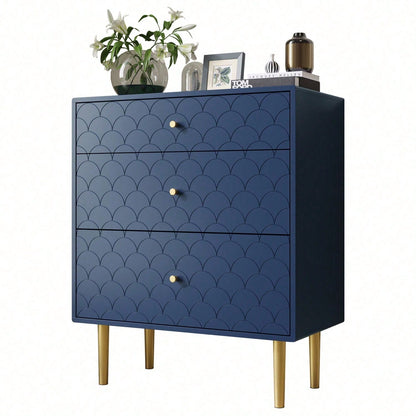 Schubladenkommode Kommode mit 3 Schubladen, Sideboard Highboard für Schlafzimmer & alle Wohnräume,Marineblau-H89/B75/T40 cm
