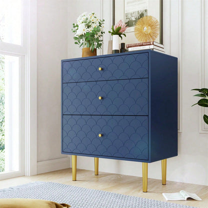 Schubladenkommode Kommode mit 3 Schubladen, Sideboard Highboard für Schlafzimmer & alle Wohnräume,Marineblau-H89/B75/T40 cm