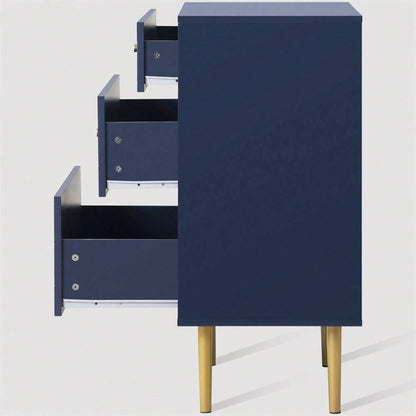 Schubladenkommode Kommode mit 3 Schubladen, Sideboard Highboard für Schlafzimmer & alle Wohnräume,Marineblau-H89/B75/T40 cm