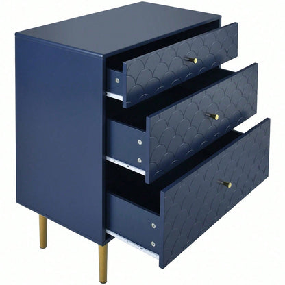 Schubladenkommode Kommode mit 3 Schubladen, Sideboard Highboard für Schlafzimmer & alle Wohnräume,Marineblau-H89/B75/T40 cm