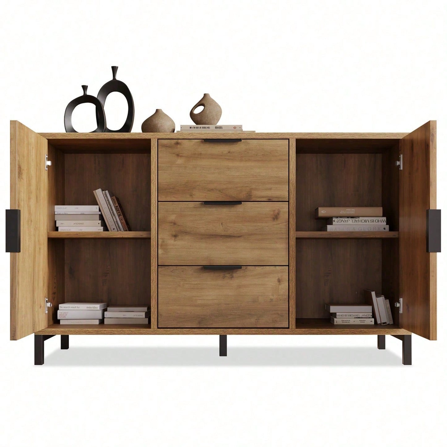 Kommode mit 2 Türen und 3 Schubladen, 120 x 40 x 76 cm in Dunkle Eiche, Verstellbare Ablage, Sideboard Highboard für Schlafzimmer & alle Wohnräume