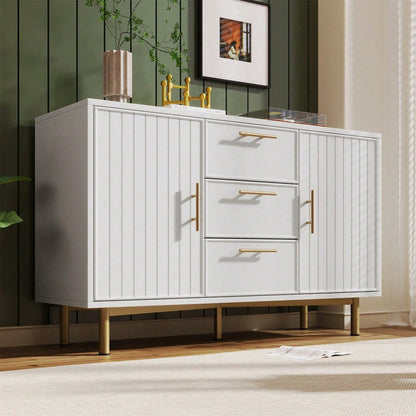 Kommode mit 2 Türen und 3 Schubladen, Weiß Türkommoden mit Schubkasten, Verstellbare Ablage, für Wohnzimmer Schlafzimmer, Weiß-H75/B120/T40 cm