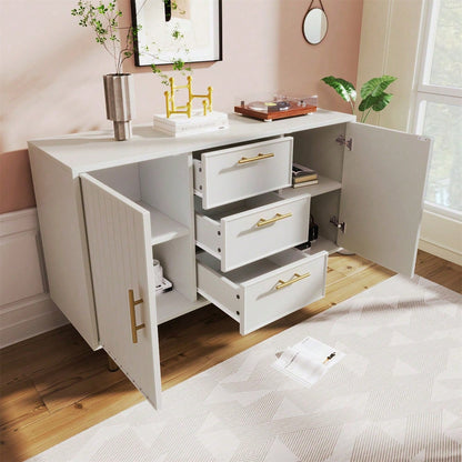 Kommode mit 2 Türen und 3 Schubladen, Weiß Türkommoden mit Schubkasten, Verstellbare Ablage, für Wohnzimmer Schlafzimmer, Weiß-H75/B120/T40 cm