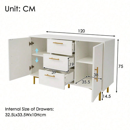 Kommode mit 2 Türen und 3 Schubladen, Weiß Türkommoden mit Schubkasten, Verstellbare Ablage, für Wohnzimmer Schlafzimmer, Weiß-H75/B120/T40 cm