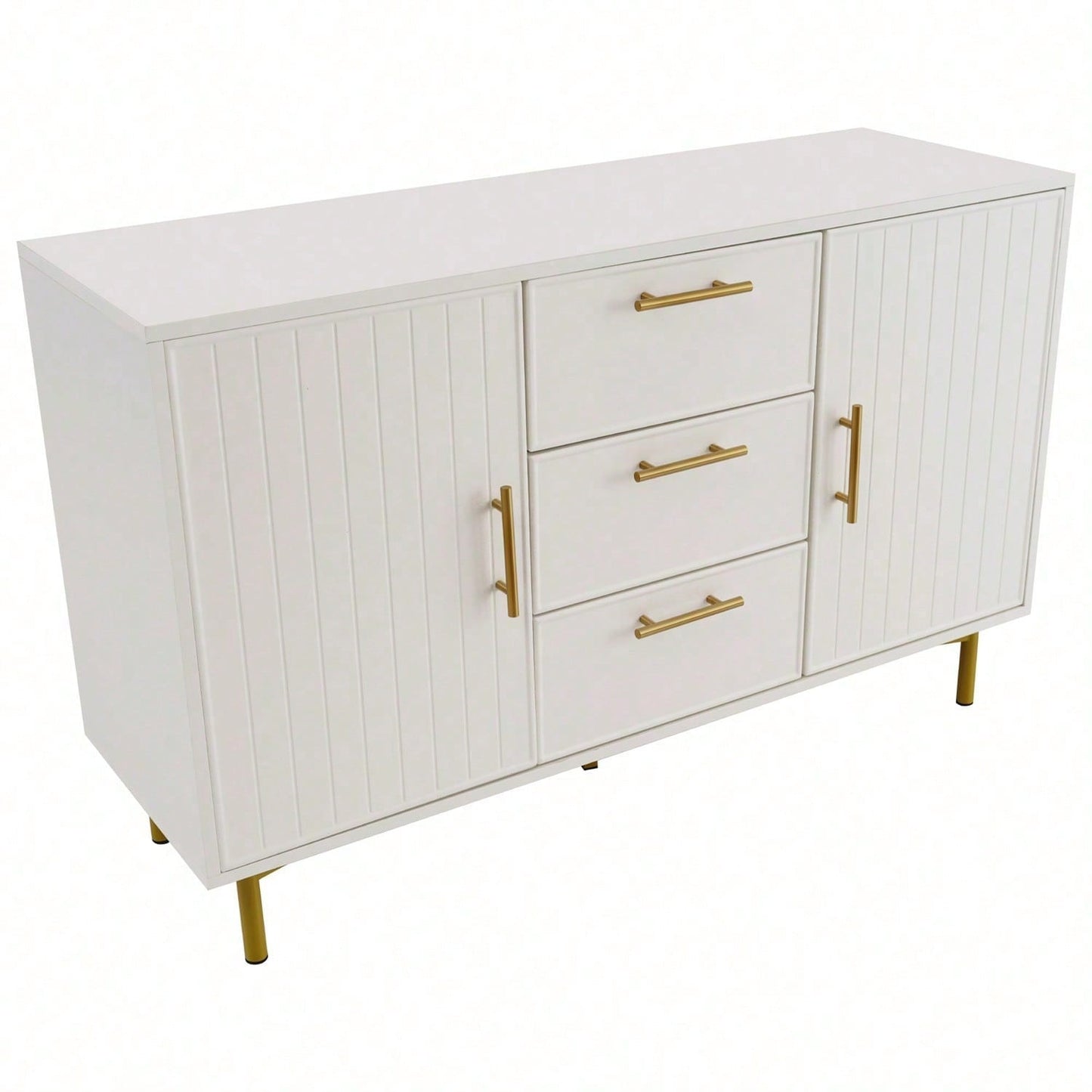 Kommode mit 2 Türen und 3 Schubladen, Weiß Türkommoden mit Schubkasten, Verstellbare Ablage, für Wohnzimmer Schlafzimmer, Weiß-H75/B120/T40 cm
