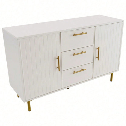 Kommode mit 2 Türen und 3 Schubladen, Weiß Türkommoden mit Schubkasten, Verstellbare Ablage, für Wohnzimmer Schlafzimmer, Weiß-H75/B120/T40 cm