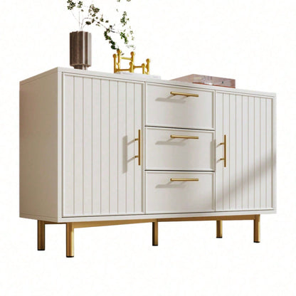 Kommode mit 2 Türen und 3 Schubladen, Weiß Türkommoden mit Schubkasten, Verstellbare Ablage, für Wohnzimmer Schlafzimmer, Weiß-H75/B120/T40 cm