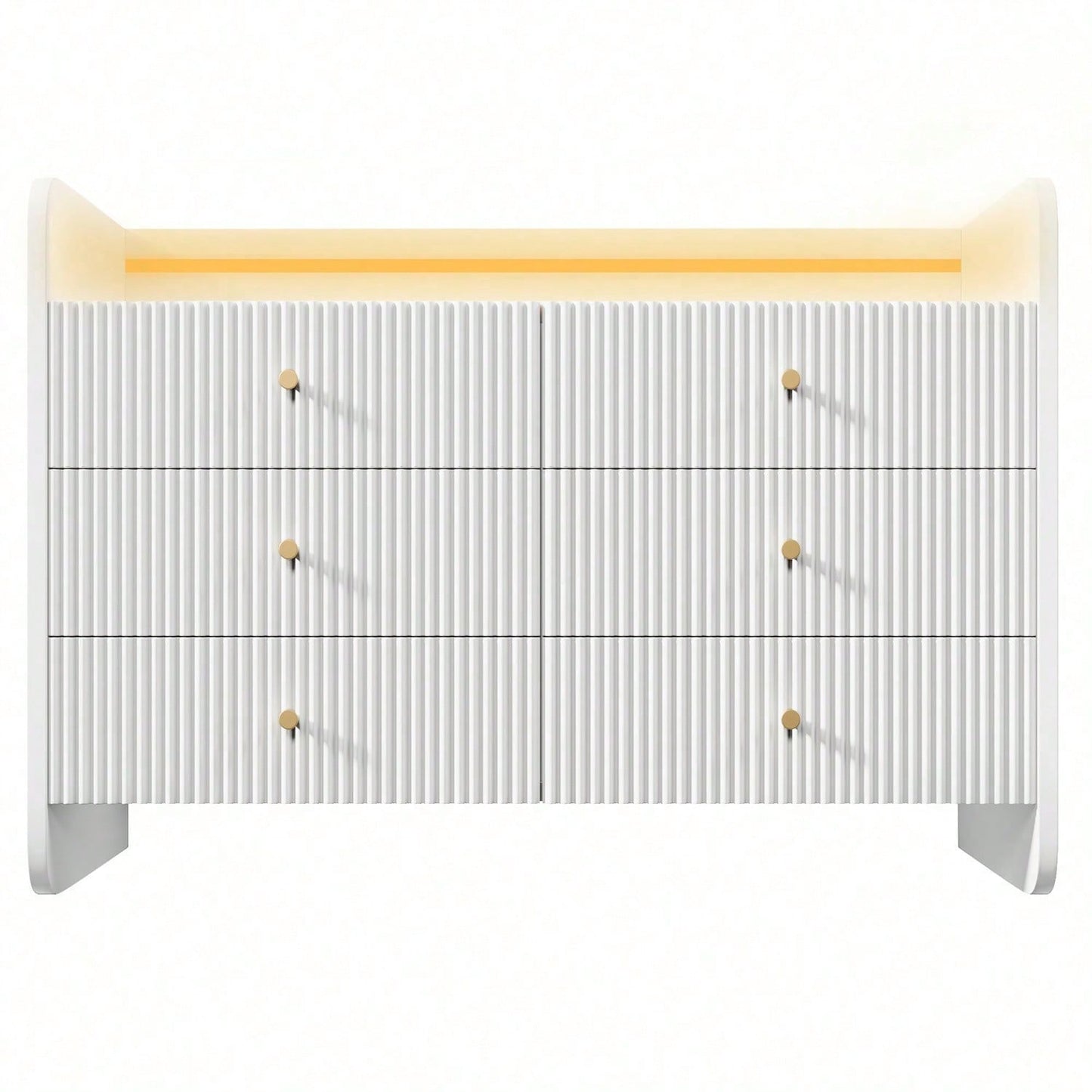 Sideboard, Kommode mit LED-Beleuchtung und 6 Schubladen, Wellenförmiges Rillendesign, Moderner Schrank für Wohnzimmer und Schlafzimmer, 120x40x75cm, Weiß