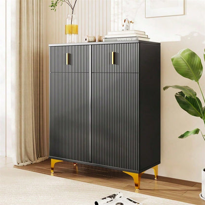 Eleganter Sideboard/Schuhschrank mit Strukturpaneelen, verstellbaren Einlegeböden und vergoldeten Verzierungen, mit Schubladen