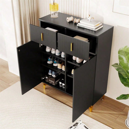 Eleganter Sideboard/Schuhschrank mit Strukturpaneelen, verstellbaren Einlegeböden und vergoldeten Verzierungen, mit Schubladen