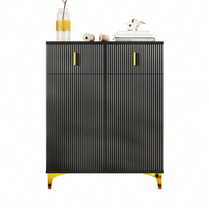 Eleganter Sideboard/Schuhschrank mit Strukturpaneelen, verstellbaren Einlegeböden und vergoldeten Verzierungen, mit Schubladen