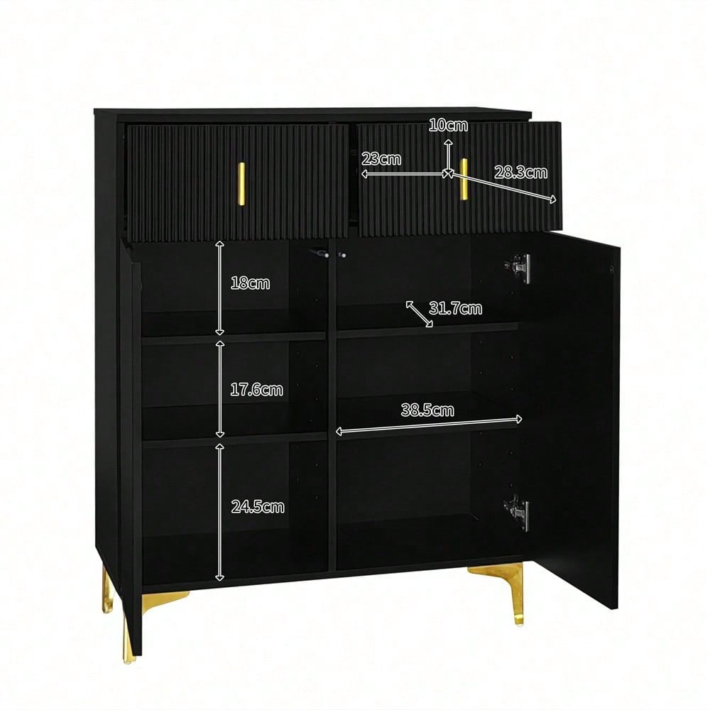 Eleganter Sideboard/Schuhschrank mit Strukturpaneelen, verstellbaren Einlegeböden und vergoldeten Verzierungen, mit Schubladen