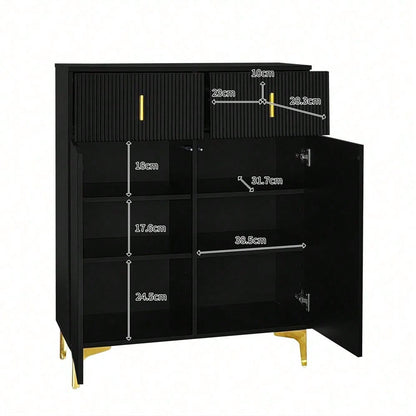 Eleganter Sideboard/Schuhschrank mit Strukturpaneelen, verstellbaren Einlegeböden und vergoldeten Verzierungen, mit Schubladen