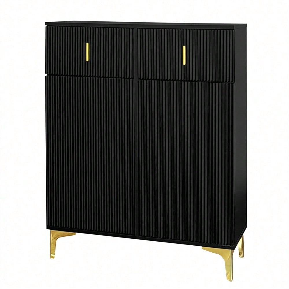 Eleganter Sideboard/Schuhschrank mit Strukturpaneelen, verstellbaren Einlegeböden und vergoldeten Verzierungen, mit Schubladen