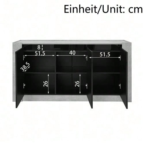 Sideboard, Hochglanz farblich passender Kabinett, griffloses Design, mit Dämpfungsscharnieren und verstellbaren Einlegeböden